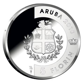 5 Florin 2016 40 jaar Vlag & 30 jaar Status Aparte Aruba Proof